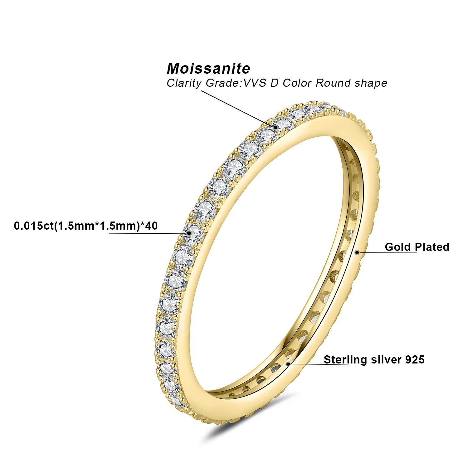 Moissanite D Color Eternity Total 0.6ct 925 Sterling Silver Wedding Band Ring For Women Yellow Rose Gold Plated wedding rings,finger rings,fashion rings,fashion ring,metal rings,stone rings,gold rings