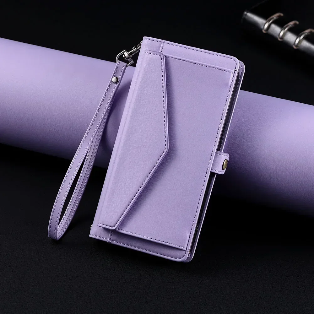 Versatile Multi Card Slots Wallet Case with Strap and Cash Pocket, Flip Cover Design