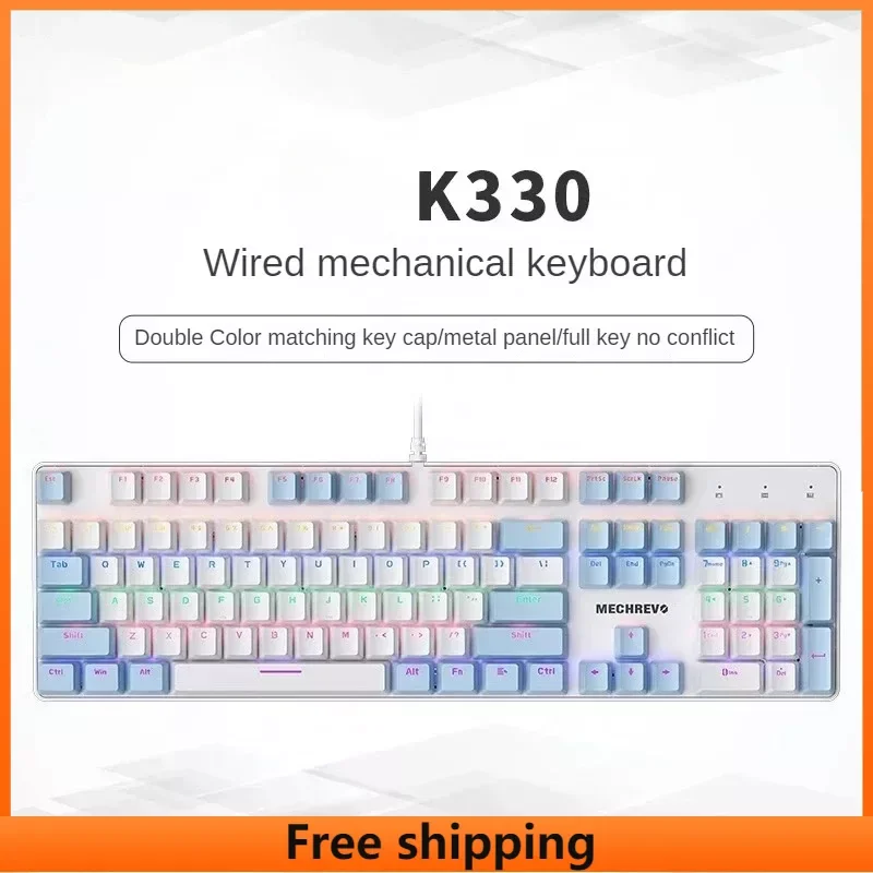 

Original K330 Wired Matte Metal Panel Mechanical Keyboard Mixed Color Backlight Two-color ABS Keycaps Gaming Office Keyboard