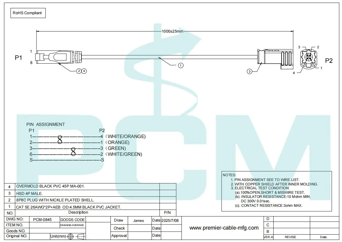 HSD 4-Pin Z-Stecker auf RJ45 8P8C Stecker Netzwerkkabel CAT5E Abgeschirmtes Automotive-Ethernet-Kabel RJ45 auf HSD LVDS-Kabel für Automotive – Detail 4