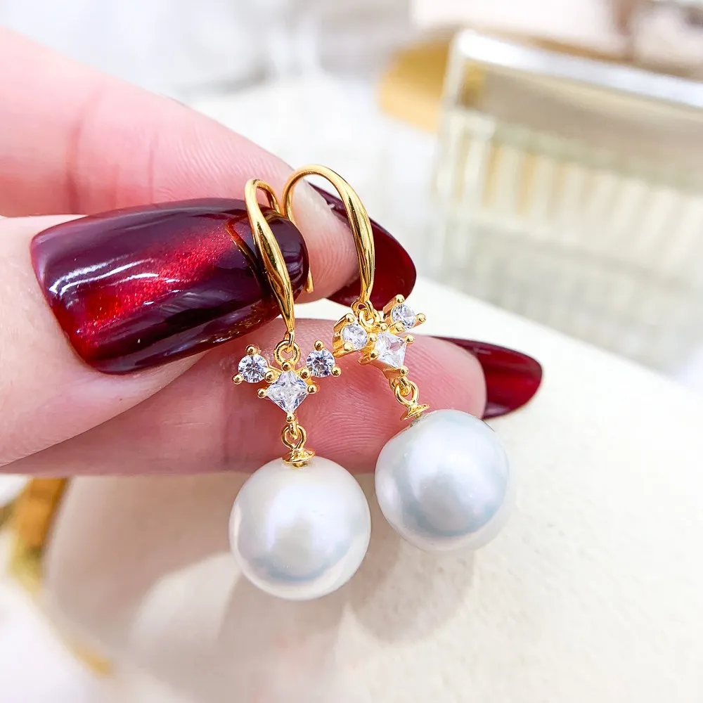 

DIY Pearl Earnail Accessories S925 Sterling Silver Jewelry Gold Earhook Female Empty Holder Fit 8-13mm Beads