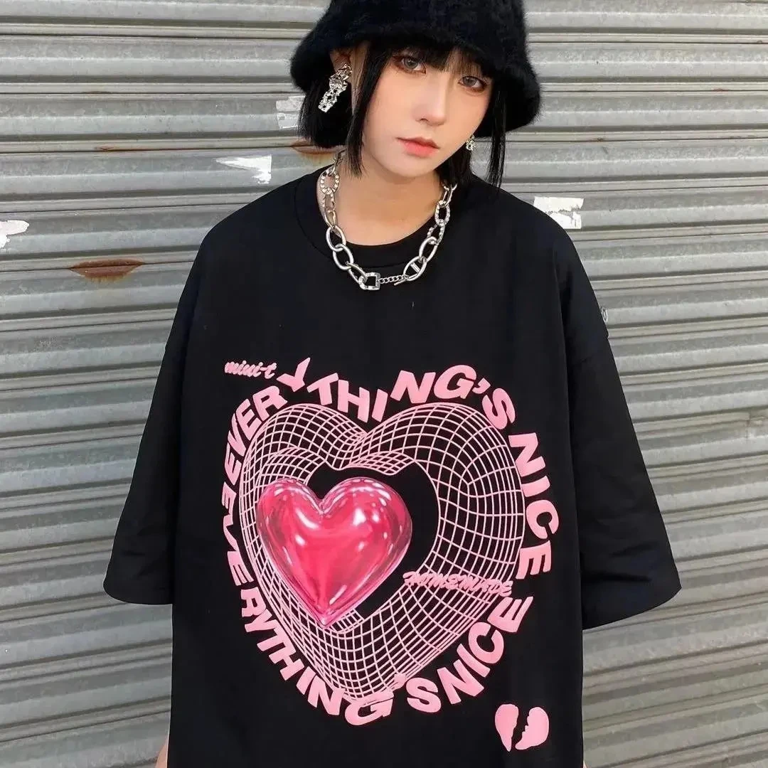 Tanie Y2K Hip Hop kobiety T Shirt ponadgabarytowych nadruk w kształcie sklep