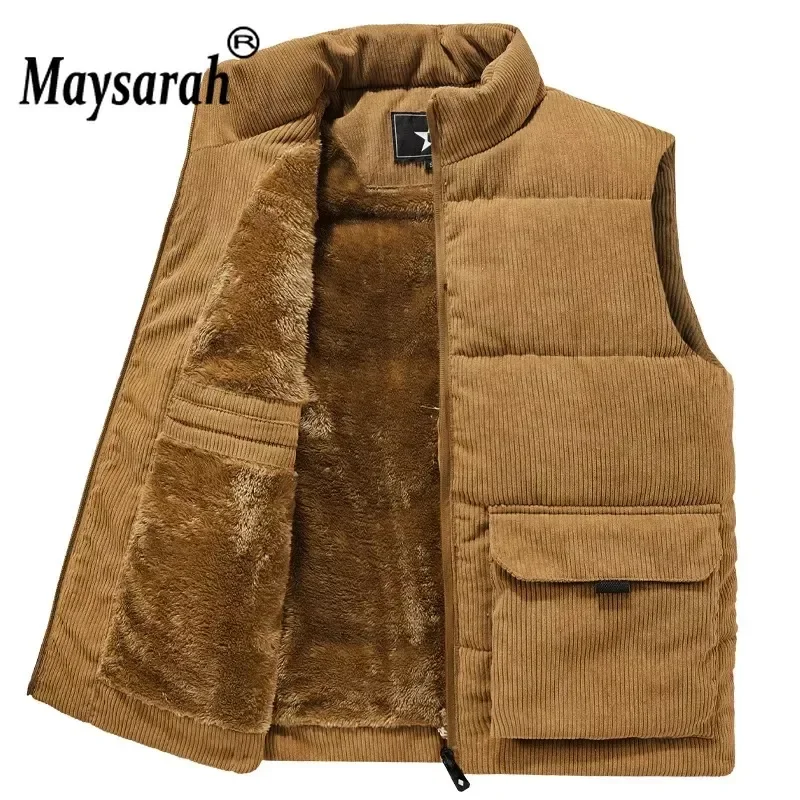 

Male Cotton Padded Vests Coats New Winter Fashion Wool Vest Men Sleeveless Jackets Warm Waistcoats Clothing Oversize 6XL 02A050