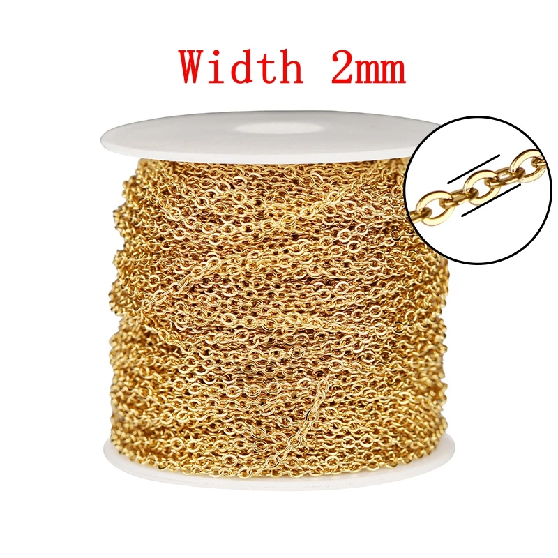 Stainless Steel Rose Gold Link Chain Necklace - 2 Meters, 1-3mm, Bulk for DIY Jewelry Making Supplies Wholesale