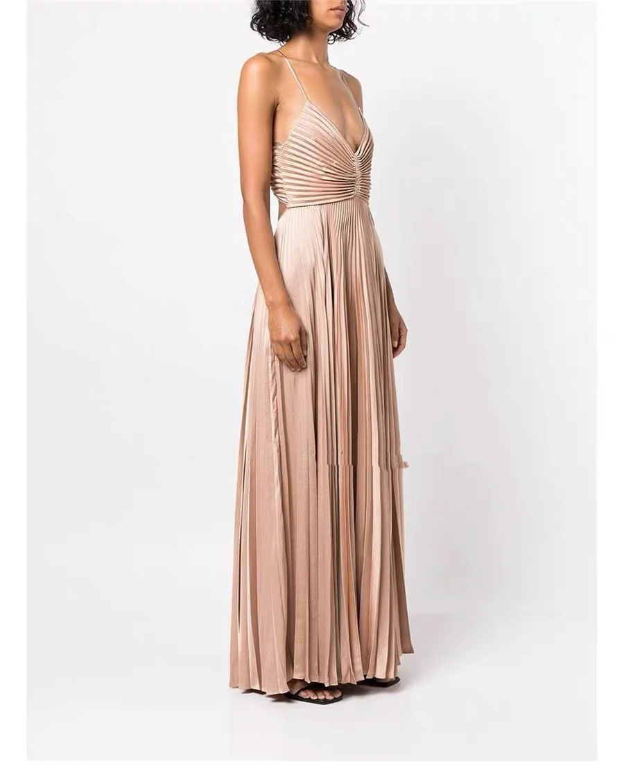 

Женское модное платье цвета шампанского с бретельками