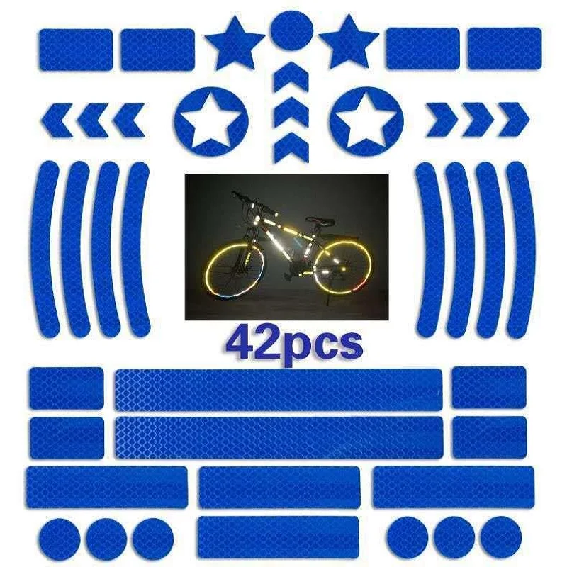 Reflective Tape Bands Bike Reflective Tape Reflective Stickers Reflective Tape 42Pcs/set Self-adhesive Reflective Stickers Wheel Hub Rim Reflectors Tape Roadway Night Safety Strip For MTB Scooter Helmet Body
