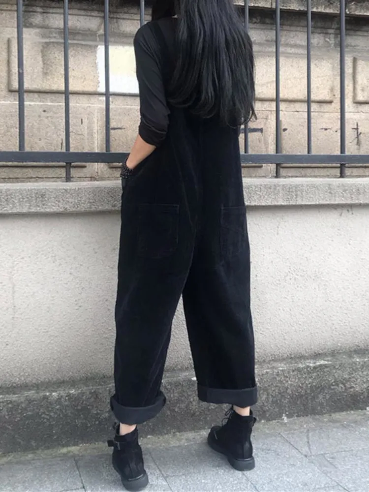 ZANZEA Women Rompers Solid Wide Leg Playsuit Autumn Casual Straps Suspender Overalls Vintage Corduroy Jumpsuits Overszie 2023