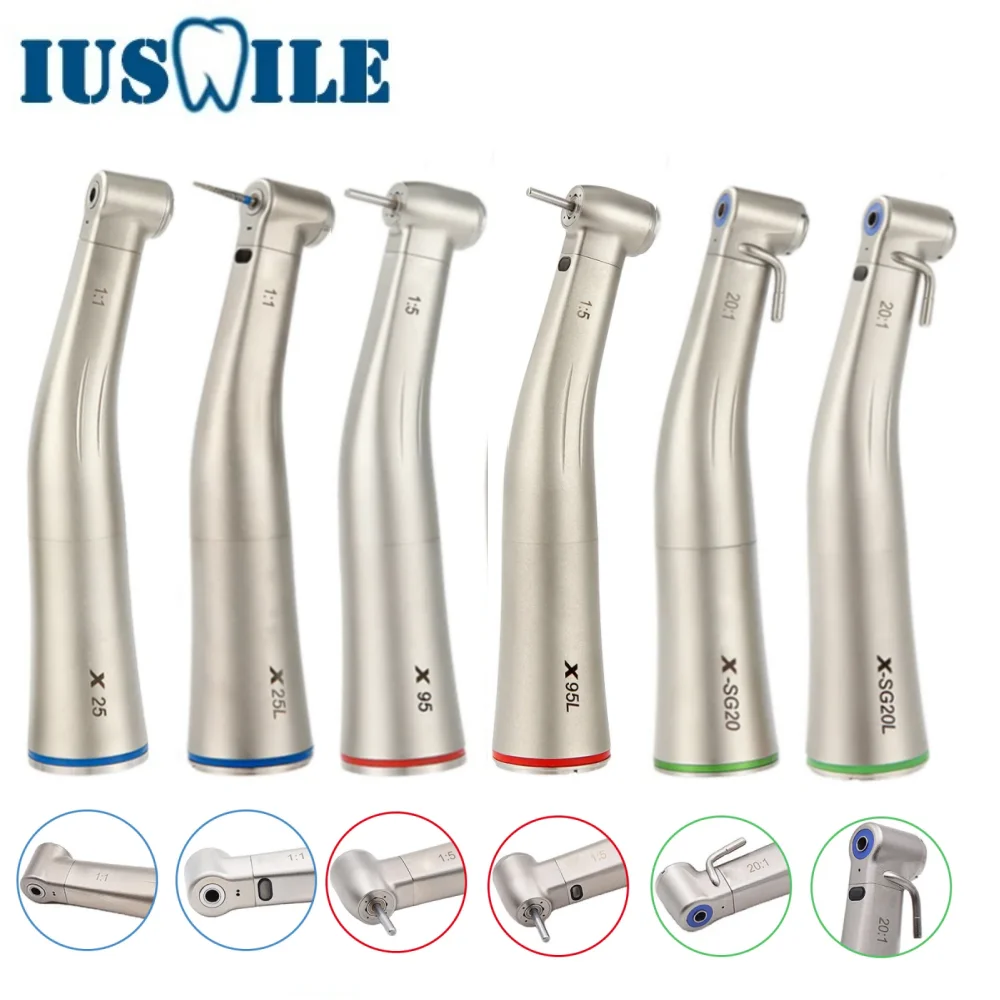 Contra Angle 1:1 1:5 20:1 1:4.2 Dental Handpiece Fiber Optic Low Speed High Speed X95L Style Dental Implant Equipment