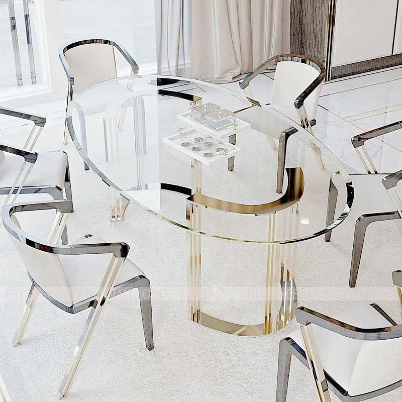 LightluxurystainlesssteeldiningtableHongKongstyleovaltable