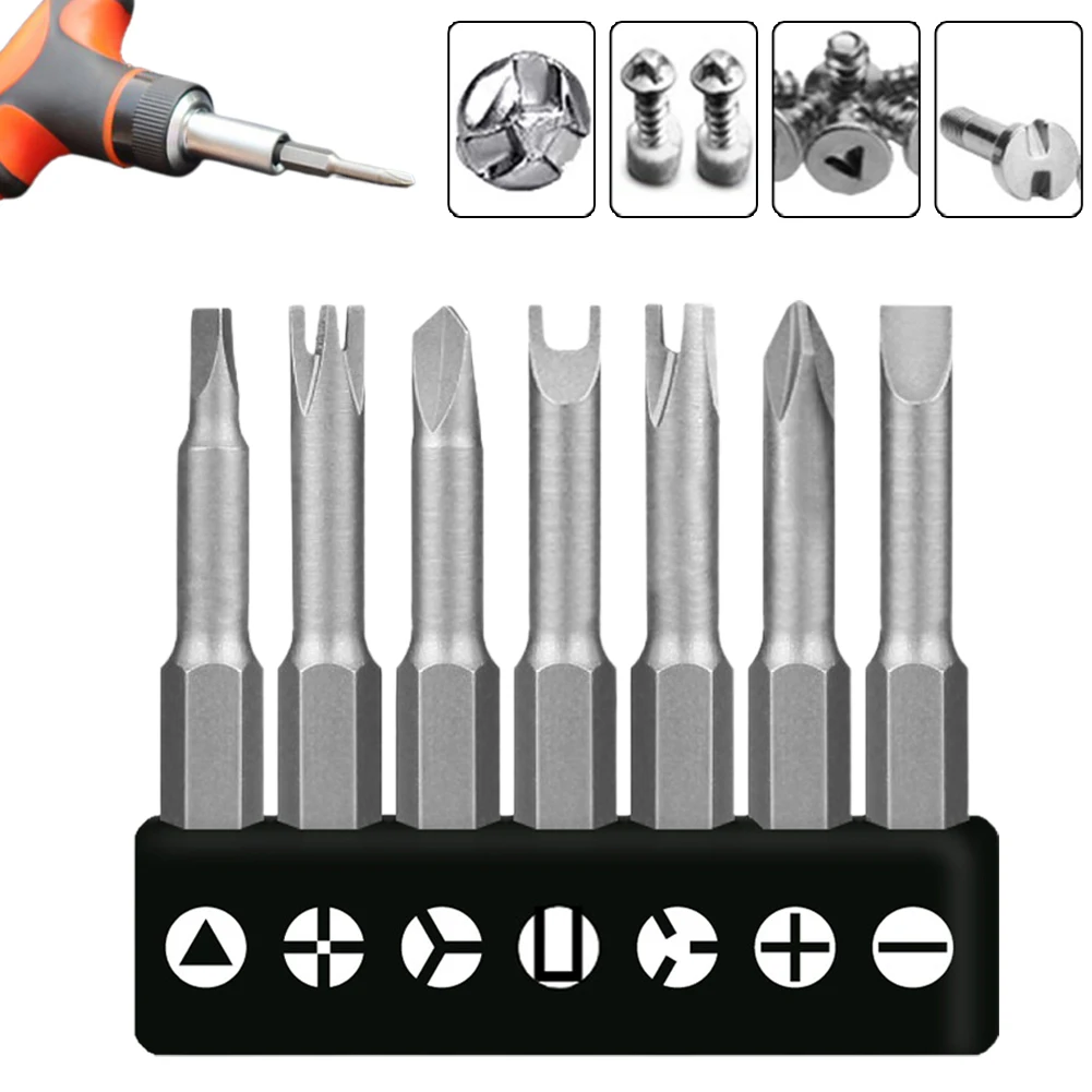 7 Stück 50 mm Schraubendreher-Bit Dreieck (2,6) Y1 U2,6 drei Punkte vier Punkte PH2 SL Kopf 6,35 mm Sechskantschaft für Elektro-Treiber-Werkzeug – Detail 3