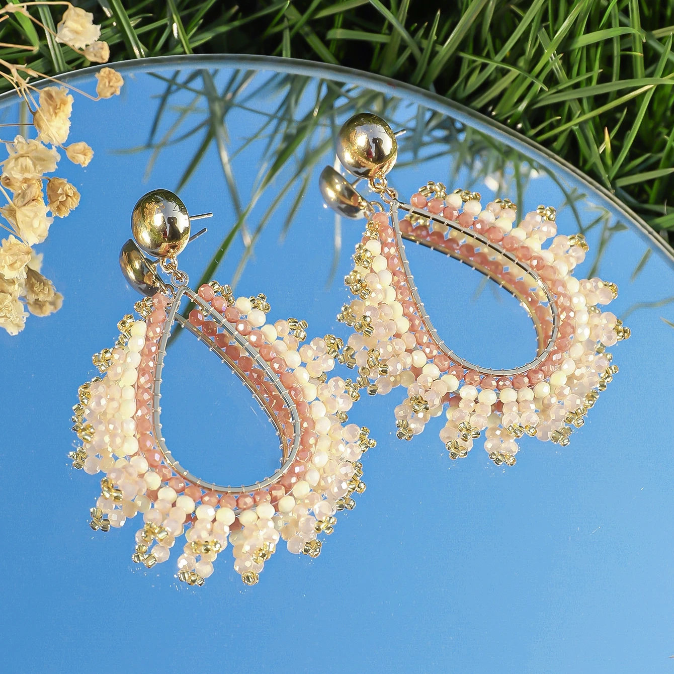 Boho Exquisite Waterdrop Crystal Beads Earrings for Women Handmade Big Statement Metal Earrings Summer Party Jewelry Accessories