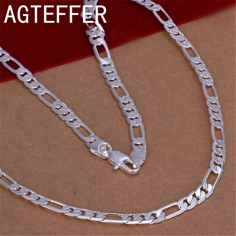 925 Sterling Silver 4MM 16-30 Inches Man Figaro Chain Bracelet Necklace For Woman Fashion Couple Jewelry Set 2pcs