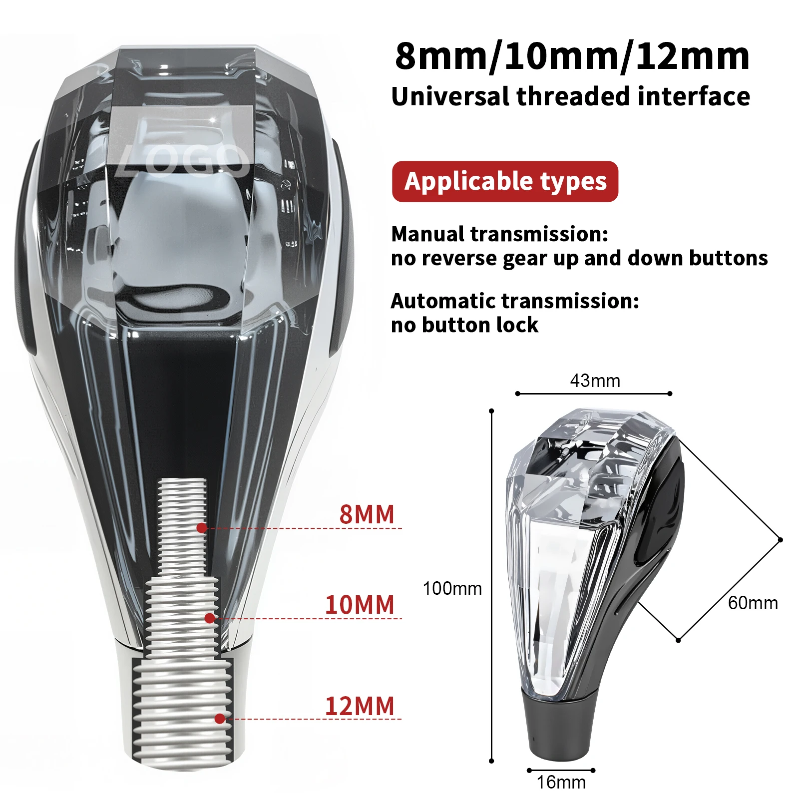 LED universal crystal gear head suitable for Toyota, Kia, Lexus, Honda, Mitsubis