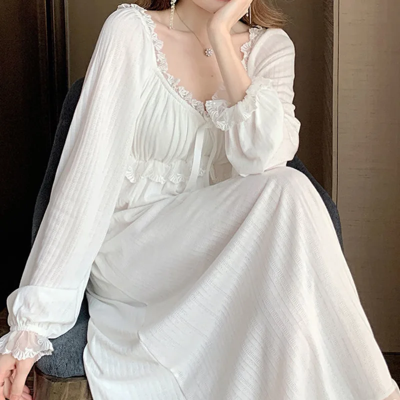 2023 Nightgown Women Long Sleeve Nightdress White Loose Sexy Nightdress for Sleeping Sleepwear Elegant New Nightwear Nightshirt