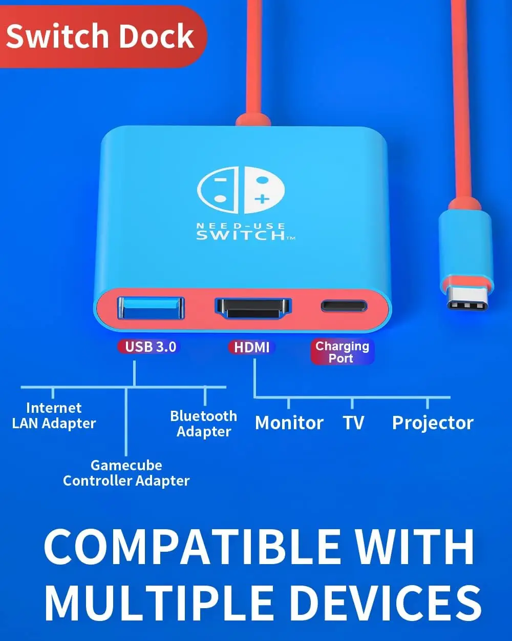 Type C to HDMI Adapter Portable TV Adapter with USB3.0 port 4K/30HZ for Steam Deck Nintendo Switch TV Screen Casting