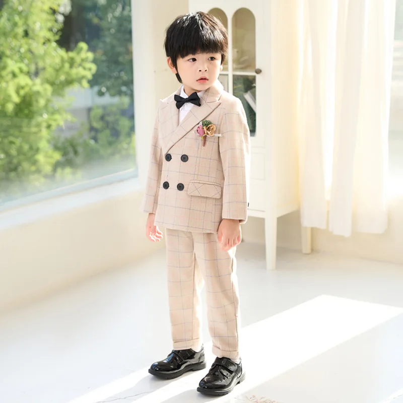 

Flower Boys Plaid Photography Suit Children Birthday Wedding Piano Dress Performance Costume Gentle Kids Formal Ceremony Costume