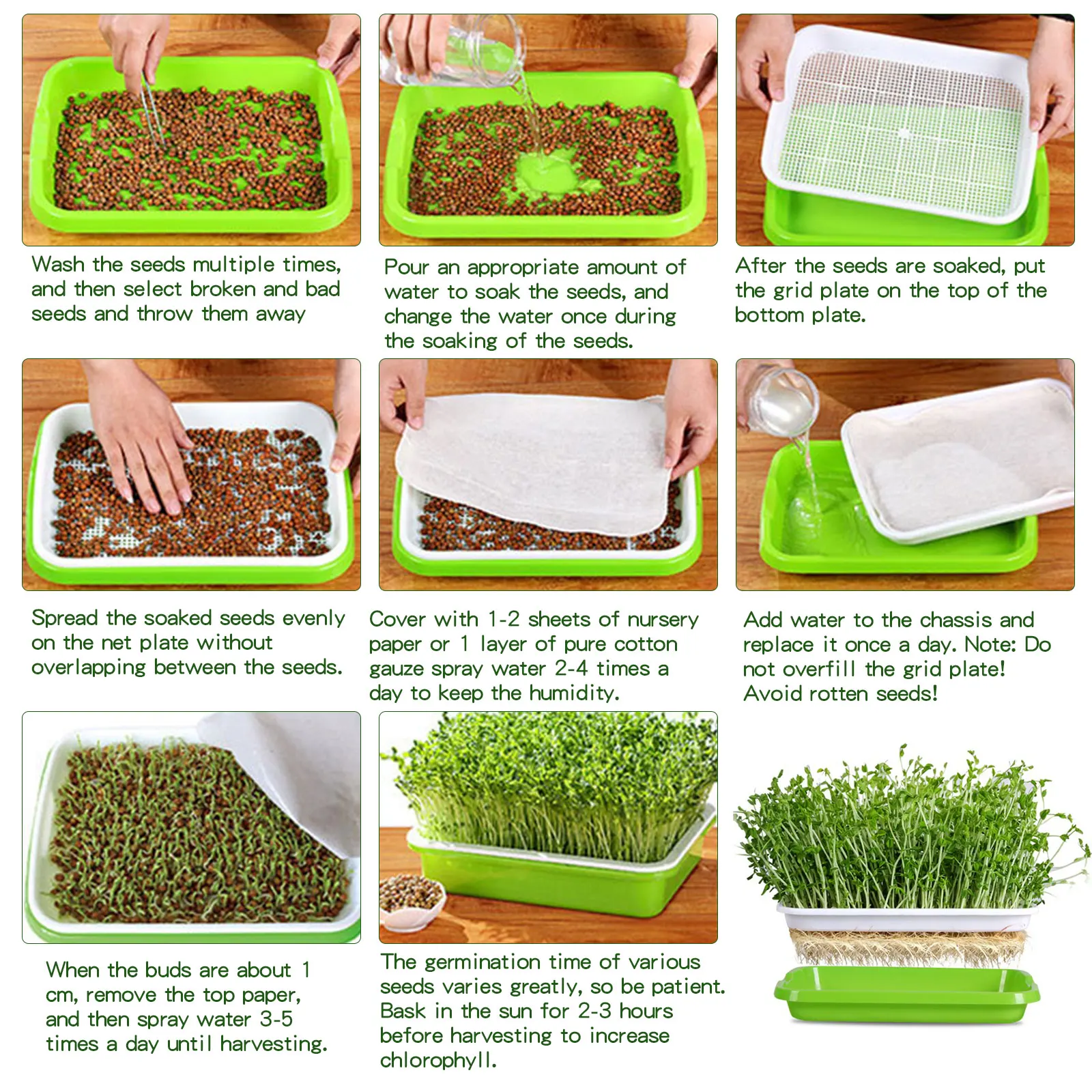 

Behogar Bean sprout tray home soilless cultivation water seedling tray gardening grow box garden pots plant box