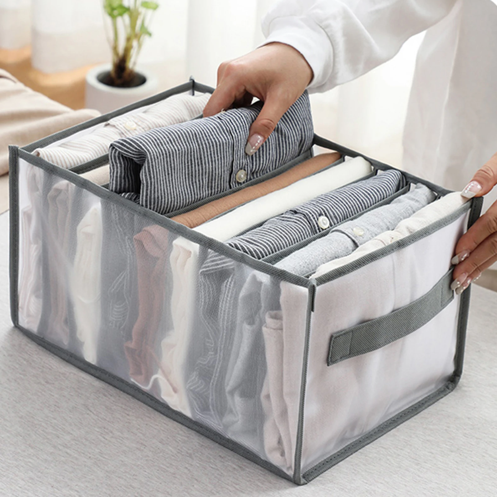 Foldable Underwear Storage Box, 3Pcs Set Organizer Drawer Divider  Compartment, Nylon Divider Bra Socks Panty Storage Bag (Gray)