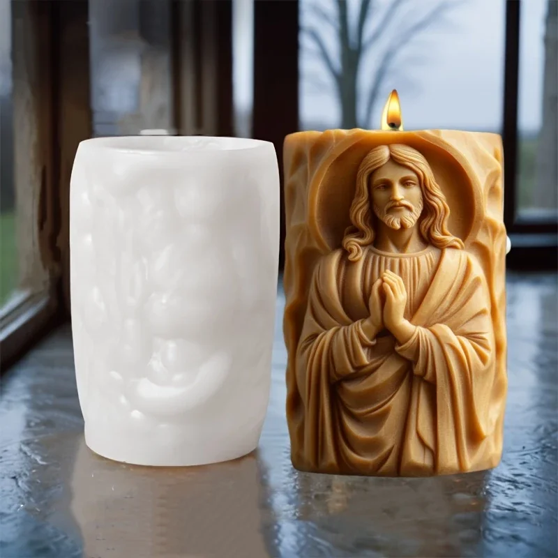 Prayer Jesus Relief Cylinder Candle Silicone Mold