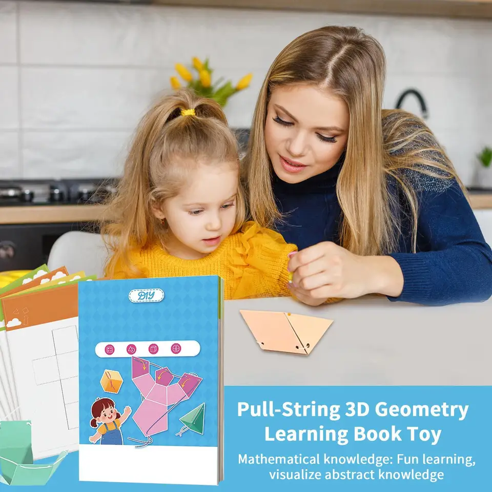 Livre éducatif 3D Géométrie Avec Cordons à Tirer - Jouet Apprentissage Volumes Et Surfaces