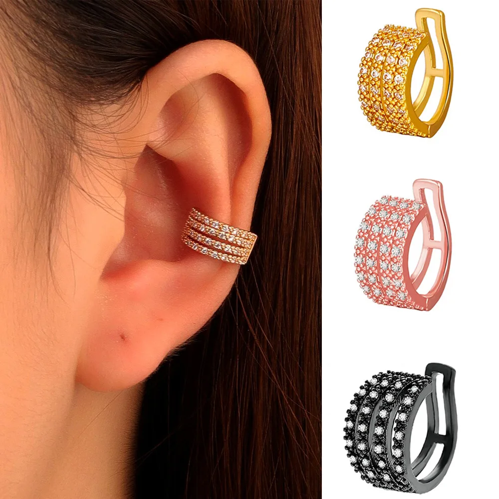 Hip Hop Cool Non Pierced Earrings Premium Design White Zircon Ear Clip Earrings for Woman Ear Stainless Steel Jewelry 1PC ear clip earrings,clip earrings,ear clip