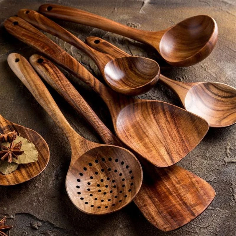 Teak Wood Noodle Spoon - Food Grade Cooking Utensil For Pasta & Spaghetti 12.6 Inch