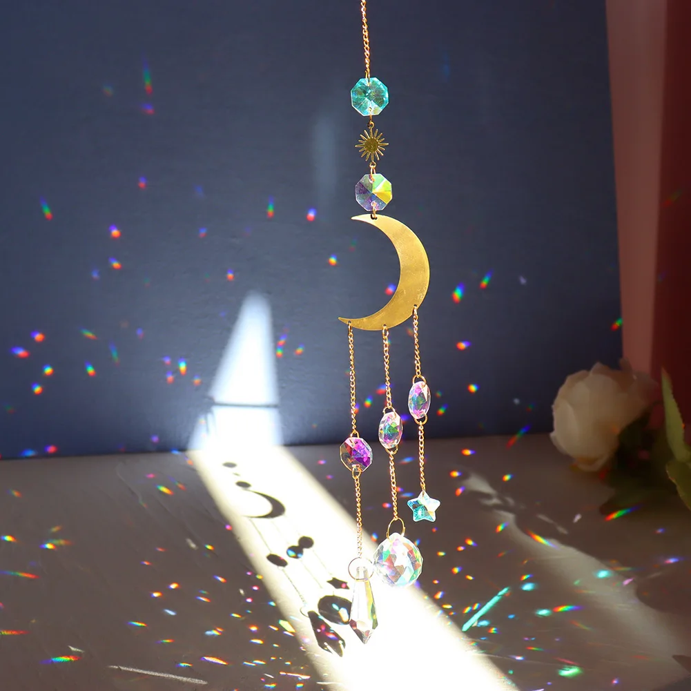 Suncatcher Crystal Wind Chimes Star Moon Diamond Prisms Hanging Light Catcher Rainbow Maker Window Curtains Pendant Home Decor