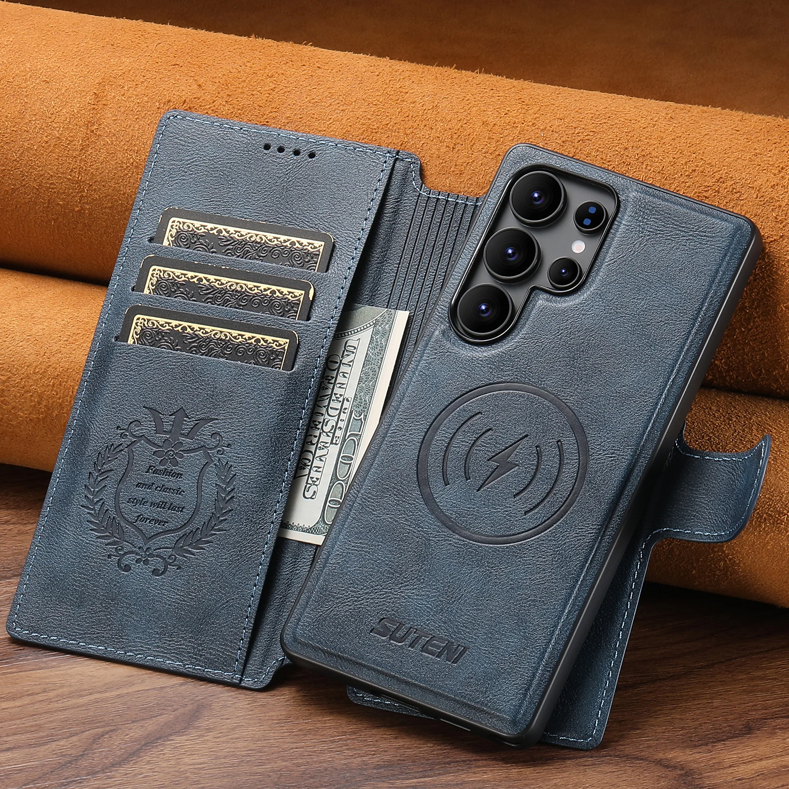 Premium 2-in-1 Flip Leather Wallet Case with Magnetic Card Holder & Wireless Charging Compatibility