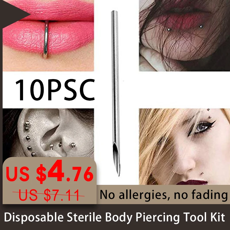 

10pcs 316 stainless steel medical tattoo needles Disposable Sterile Body Piercing Tool Kit No allergies, no fading Puncture
