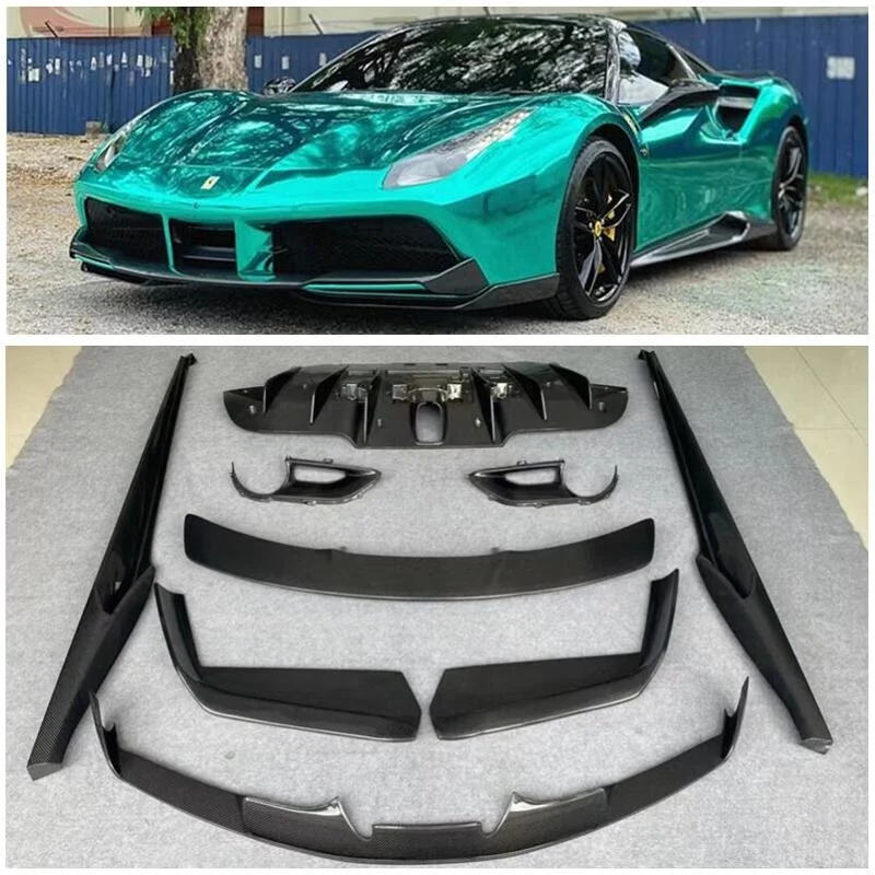 For Ferrari 488 High Quality Real Carbon Fiber Front Lip Splitters Rear Diffuser Bumper Body Side Skirt Kit Trunk Spoiler