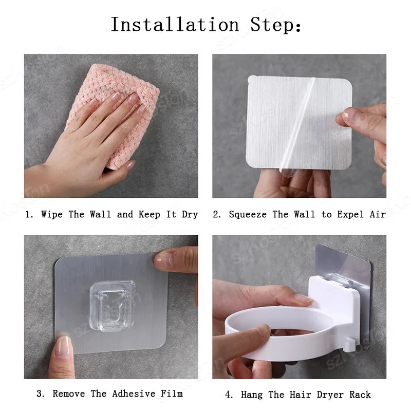 Hair Dryer Straightener Holder Wall Mounted Shelf With Strong Back Glue For Bathroom No Drilling Wire Hanger Strong Adhesive 5