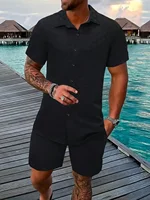 Tenue de plage décontractée pour hommes, nouveau modèle d'été, chemise élégante, sportive et confortable avec col, manches courtes, Short, ensemble deux pièces 3