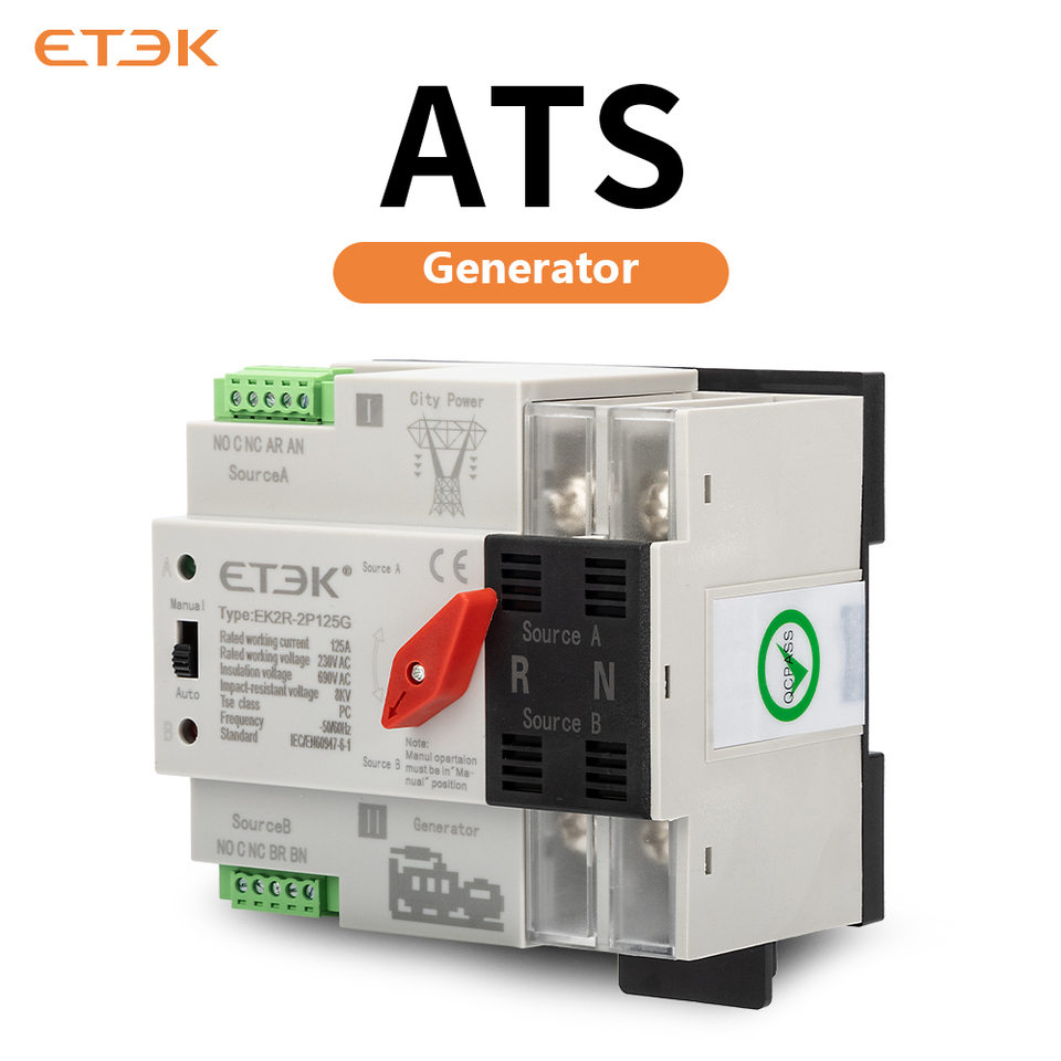 ETEC Dual Power Automatic Transfer Switch 220V 2P 4P Din Rail ATS Generator Power Supply And Inverter EK2R.