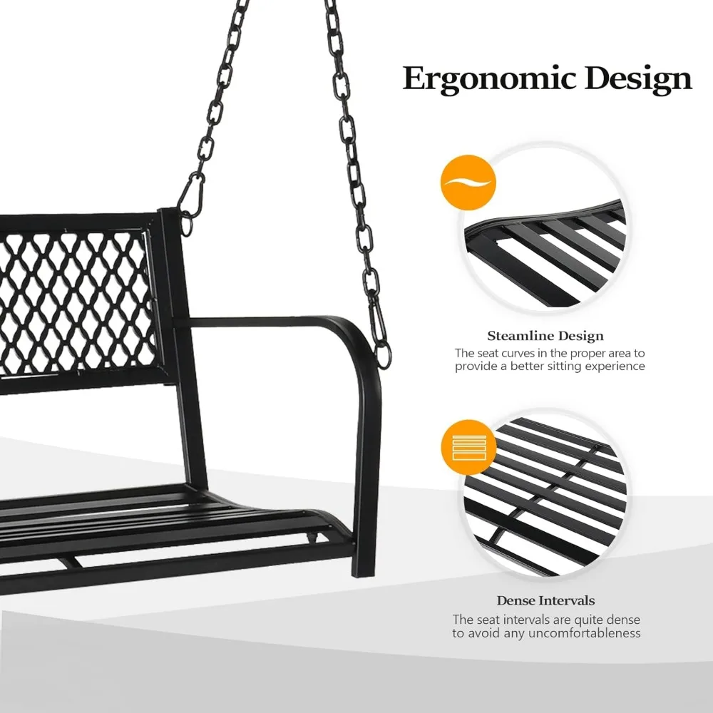 Upgraded Metal Patio Porch Swing, 660 LBS Weight Capacity Steel Porch Swing Chair for Outdoors, Heavy Duty Garden Swing 3