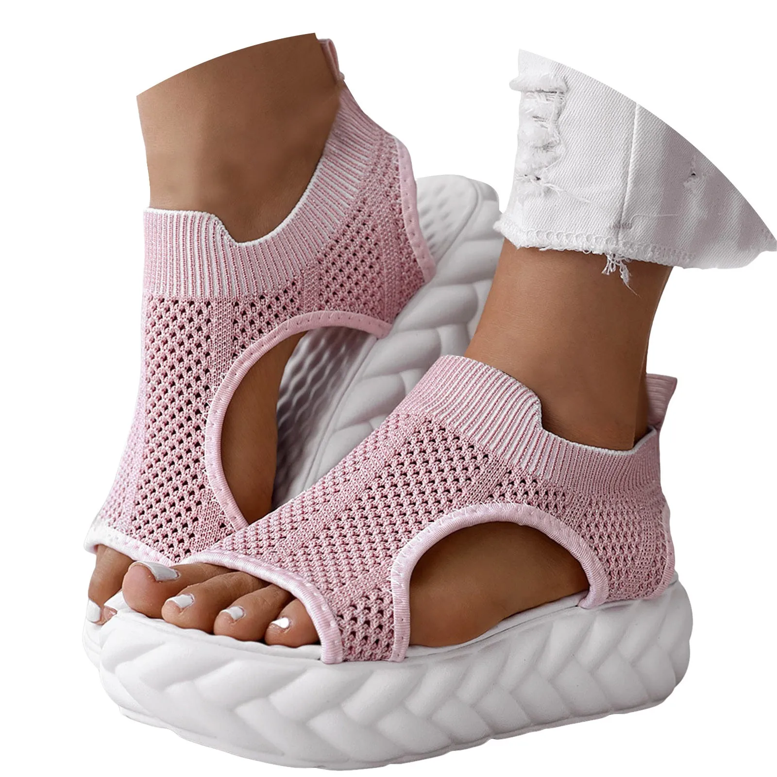 Sandals For Women 2025 Dressy Women'S Thick Soled Shoes Fashionable And Casual Hollow Mesh Breathable Women'S Sandals Dressy - 3