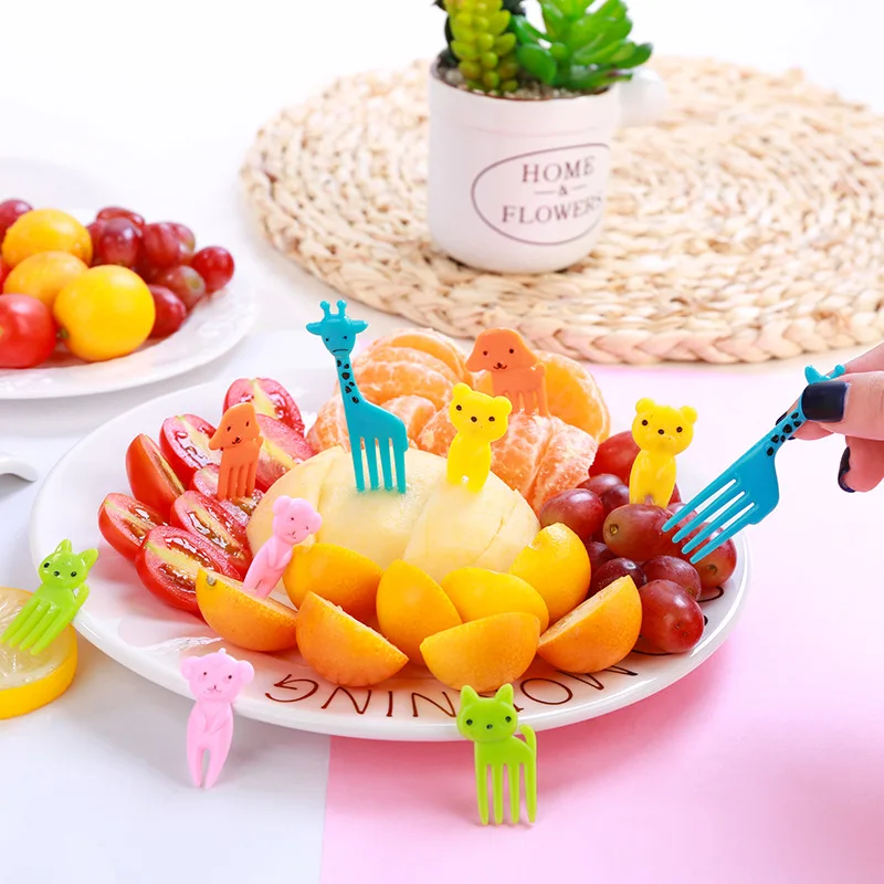 Fruit Fork Food Grade Plastic Mini Cartoon Kids Cake Fruit Toothpick Bento Lunch Accessories Party Decoration