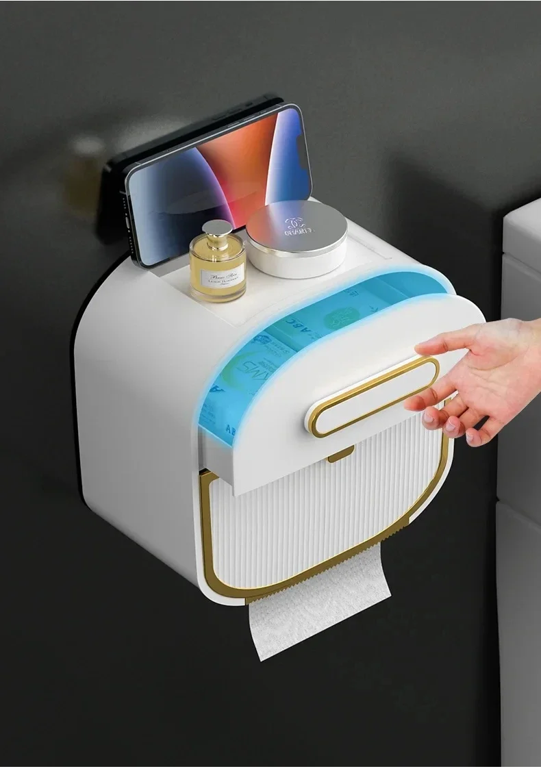 Paper Towel Holder No Drill Paper Towel Holder Roll Storage Waterproof Multi-function Drawer Box Toilet Accessories