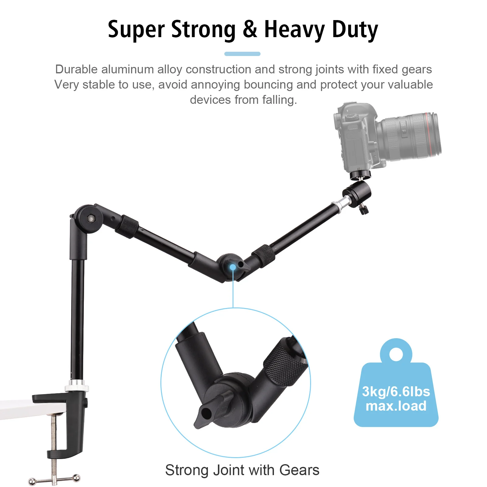 Andoer ST-01 Metal Bracket Flexible Foldable Desk Mount Stand Ballhead Adapter for Fill Light LED Ring Light Camera Smartphone light stand
