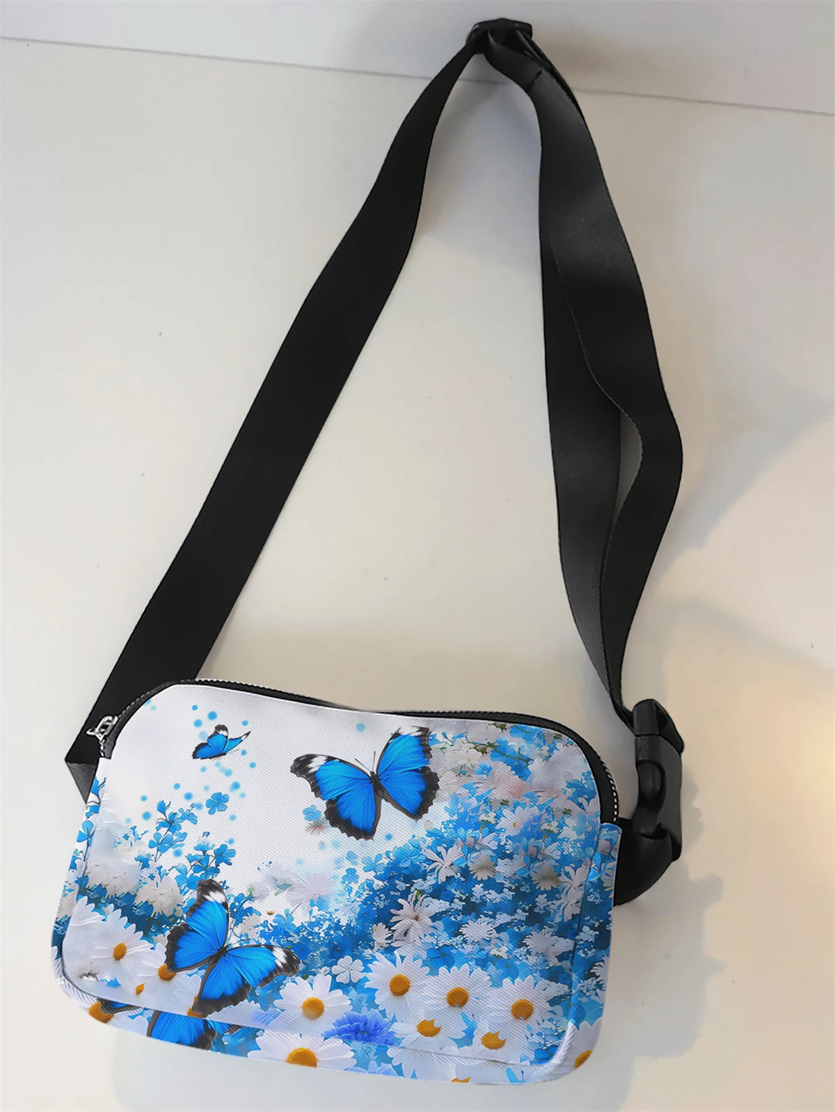 1-piece set, stylish and adjustable butterfly patterned crossbody bag, neutral sports waist bag, suitable for running
