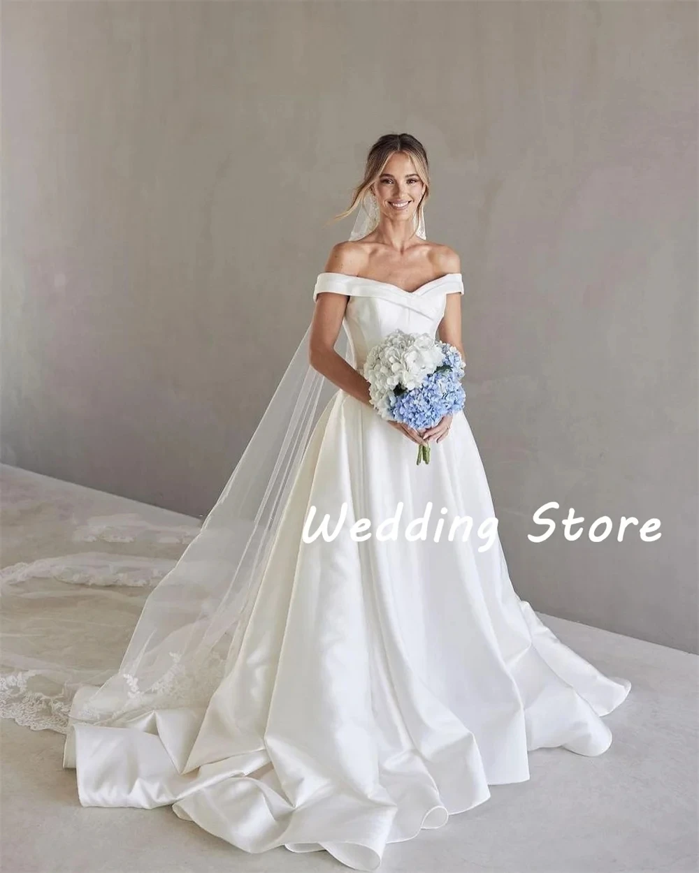 

Simple Wedding Dresses Off the Shoulder A-line Floor-Length Sweep Train vestidos de Customize Measure Stunning Bridal Gowns 2024