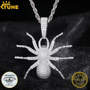 TUHE Unisex Spider Pendant Moissanite 925 Pendant Iced Out Moissanite Gold Silver Color Charm Hip Hop Fine Jewelry