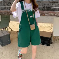 2023 Summer Green Overalls Shorts for Women Girl Suspender Jumpsuit Cargo Pants Vacation Outfits Harajuku Kawaii Cute Clothing