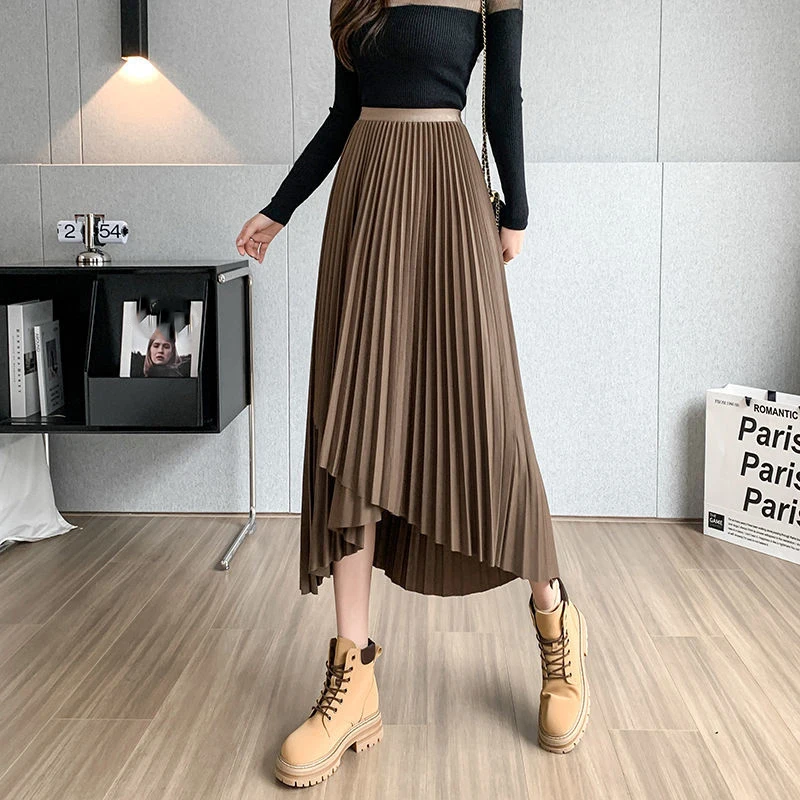 ダークハイウエストプリーツスカート