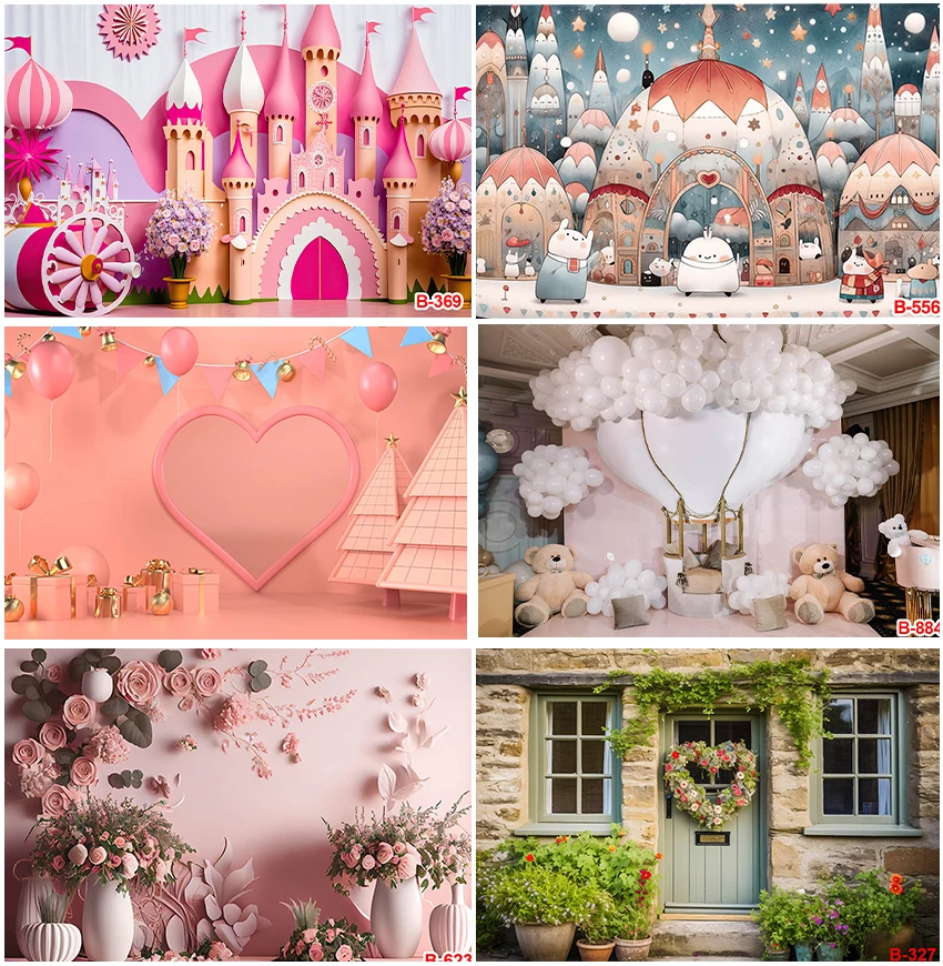

Castle Backdrops Cake Smash Birthday Party Decoration Custom Photograpy Backgrounds Balloons Flowers Interior Decor Photocall