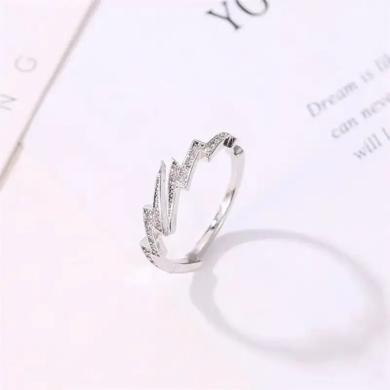 Fashion Rings Punk Rings Fashion Ring Finger Rings Metal Rings Punk Hip Hop Silver Color Lightning Open Rings For Women Men Trendy Irregular EKG Index Finger Ring Personality Jewelry Gift