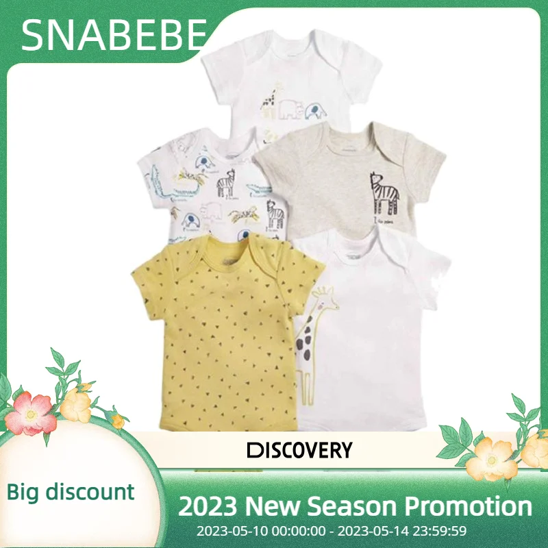 5pcs/Lot Baby Boy Short Sleeve Bodysuit Summer Pure Cotton Multi Colors European and American