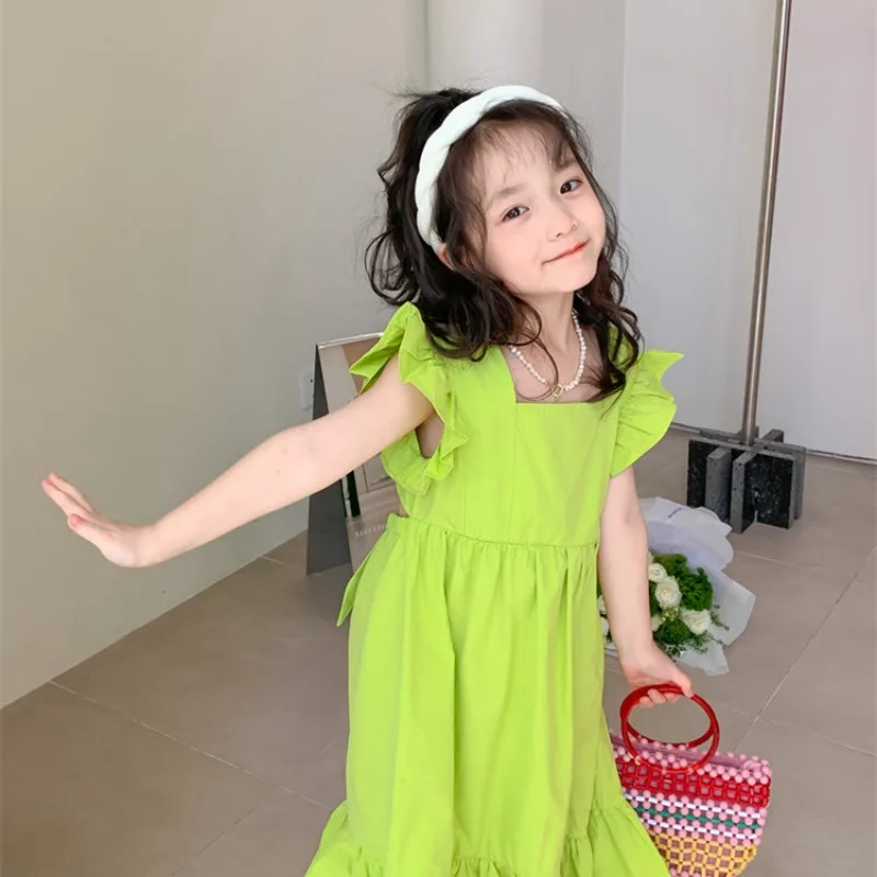

Dress girls 2024 Summer New models 2-7 Year Old Korean Edition Hollow Back Fashionable Leisure Party dresses children's clothing