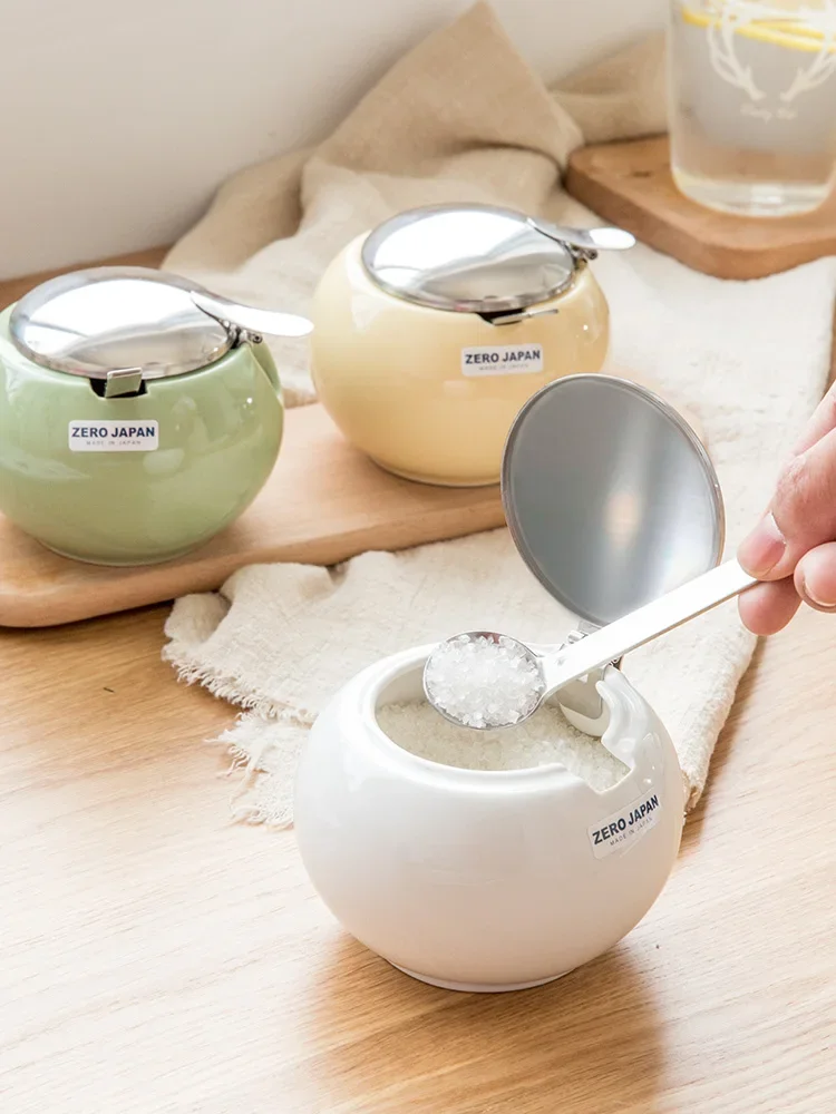 

Kitchen Household Ceramic Salt Condiment Jar Box Seasoning Bottle