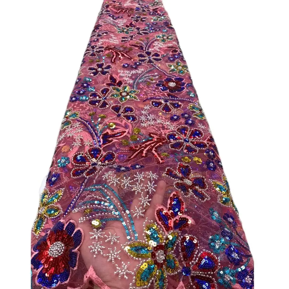 Cocoa Pod & Leaf Motif Ankara Wax Print on Cerulean Crackle Base with Scarlet & Navy Accents