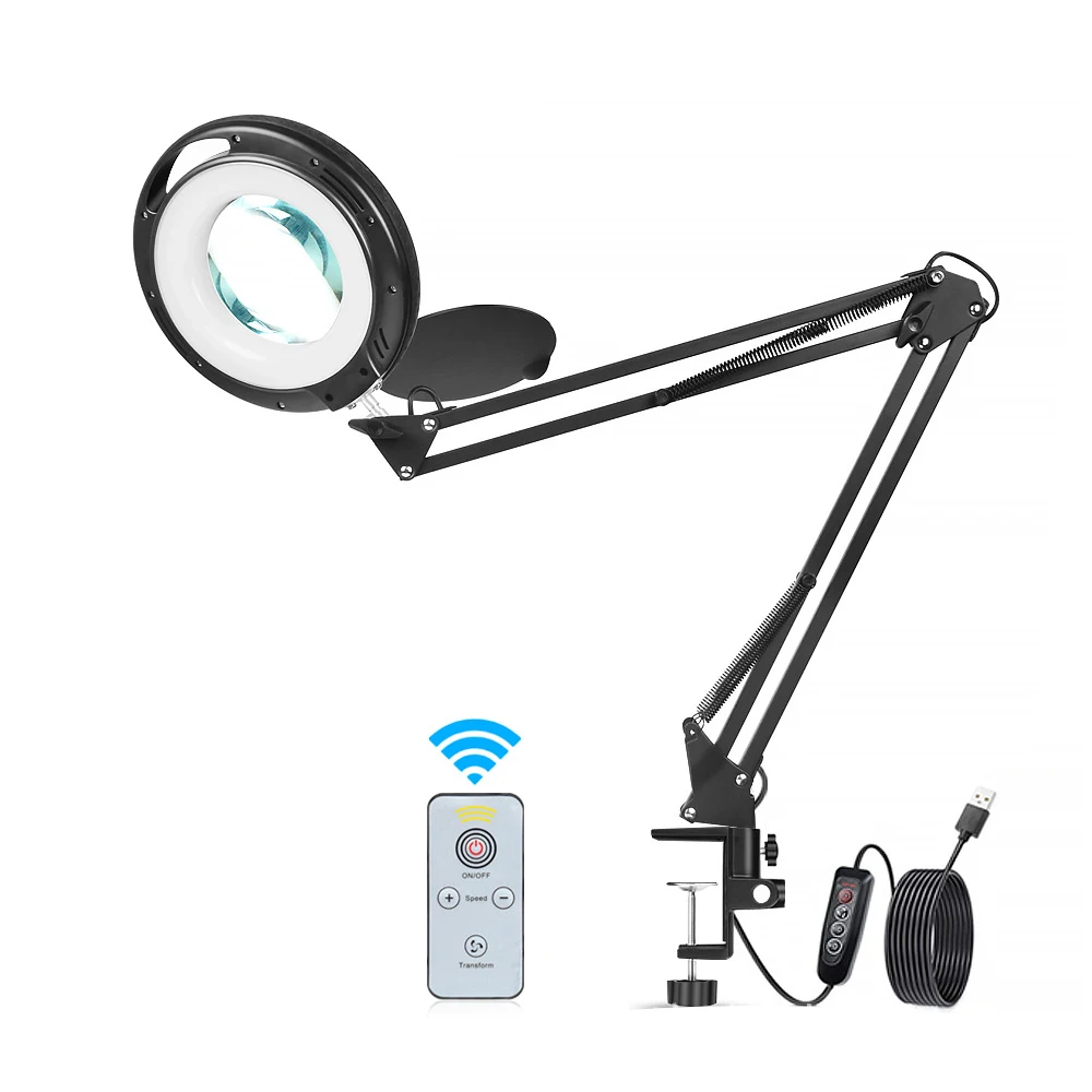 

LED Magnifying Workplace Lamp 5-Dioptre 5x Magnification High Power Work Lamp 125 mm Diameter Dimmable Bright Clamp Swivel Arm